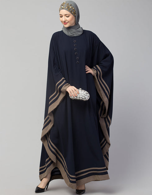 Muslim Free Size Kaftan With Contrast Banding In The Color  Navy Blue